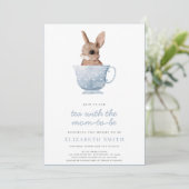 Invitation Tea Time Party Cute Bunny Blue Boy Baby shower (Debout devant)