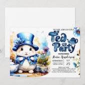 Invitation Tea Time Tails Blue Bunny Baby shower (Devant / Derrière)