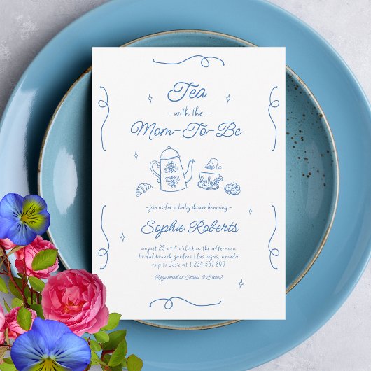 Invitation Tea with the Mom to be Hand Drawn Baby Shower