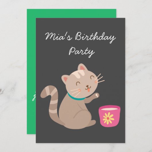 Invitation Teacup chatte fille d'anniversaire thé fête (Devant / Derrière)