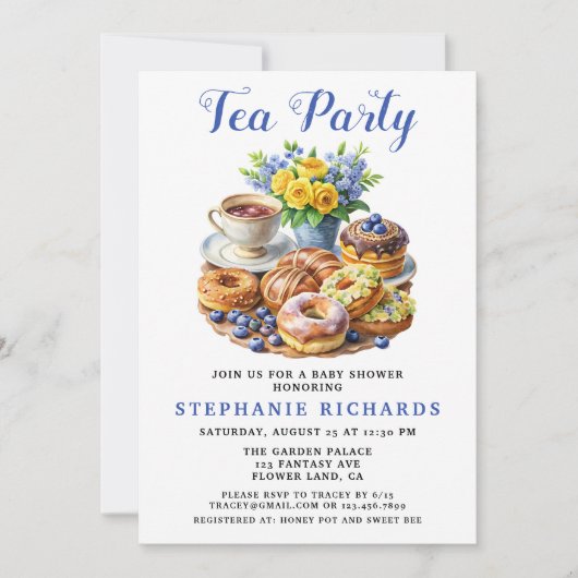 Invitation Teacup Donut Floral Tea Party Baby shower (Devant)