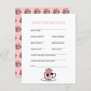 Invitation Teacup & Fleurs Baby shower Baby Prediction Jeu
