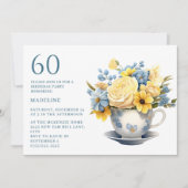 Invitation Teacup Fleurs bleu jaune 60e anniversaire (Devant)