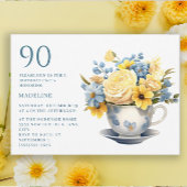 Invitation Teacup Fleurs bleu jaune 90e anniversaire