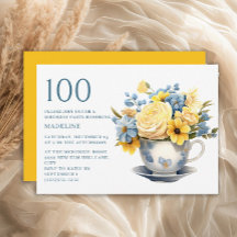 Teacup Fleurs Bleues Jaunes 100e anniversaire