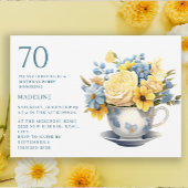 Invitation Teacup Fleurs Bleues Jaunes 70e anniversaire