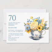 Invitation Teacup Fleurs Bleues Jaunes 70e anniversaire (Devant)