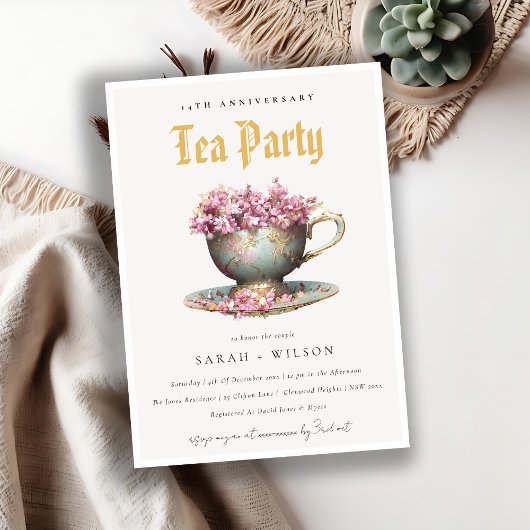 Invitation Teacup Floral or rose Anniversaire Tea Party
