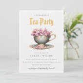 Invitation Teacup Floral Rose or Fiançailles Tea Party (Debout devant)