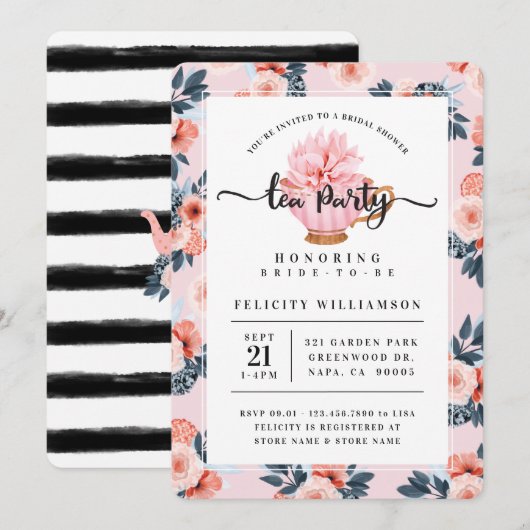 Invitation Teacup Rose Tea Party Bridal Show (Devant / Derrière)