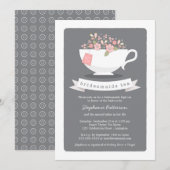 Invitation Teacup Sweet Pink Floral Bridesmaies Tea Party (Devant / Derrière)