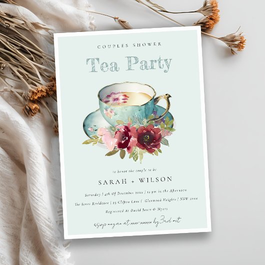 Invitation Teacup turquoise or Floral Couples Douche Tea Part