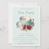 Invitation Teacup turquoise or Floral Couples Douche Tea Part (Devant)