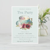 Invitation Teacup turquoise or Floral Couples Douche Tea Part (Debout devant)