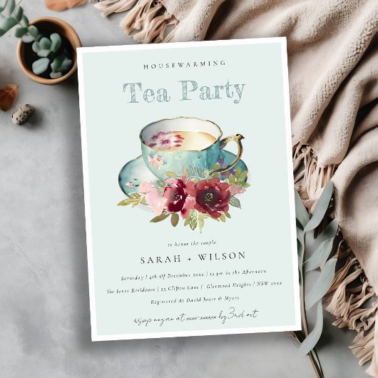 Invitation Teacup turquoise or Floral Teacup Tea Party à chau