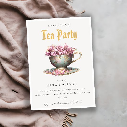 Invitation Teacup Turquoise or rose Floral après-midi Tea Par