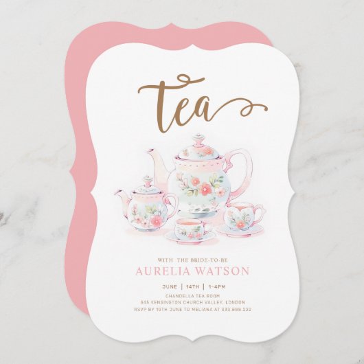 Invitation Teacup vintage Floral Tea (Devant / Derrière)