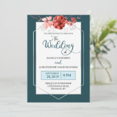 Invitation Teal 2019 et mariage géométrique floral de corail (Debout devant)