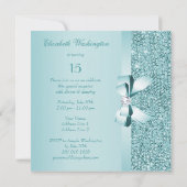 Invitation Teal a imprimé les paillettes et l'arc Quinceanera (Dos)