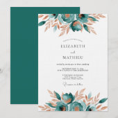 Invitation Teal Abstract Floral Romance Wedding (Devant / Derrière)