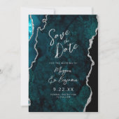 Invitation Teal Agate Argent Script Mariage Save the Date (Devant)