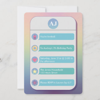 Invitation Teal and Blue Cell Phone Kid's Birthday Party