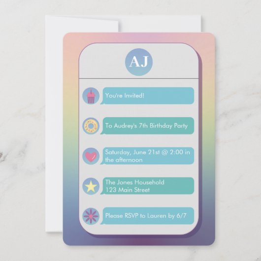 Invitation Teal and Blue Cell Phone Kid's Birthday Party (Devant)