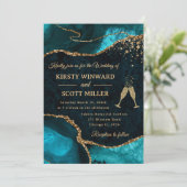 Invitation Teal and Gold Glitter Agate Wedding (Debout devant)