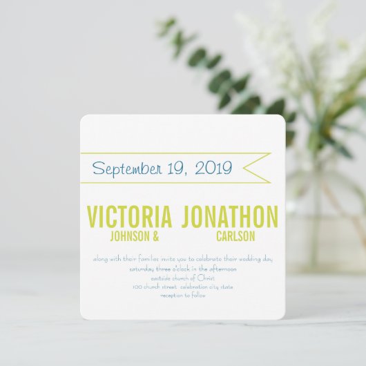 Invitation Teal and Lime Modern Typography Wedding (Debout devant)