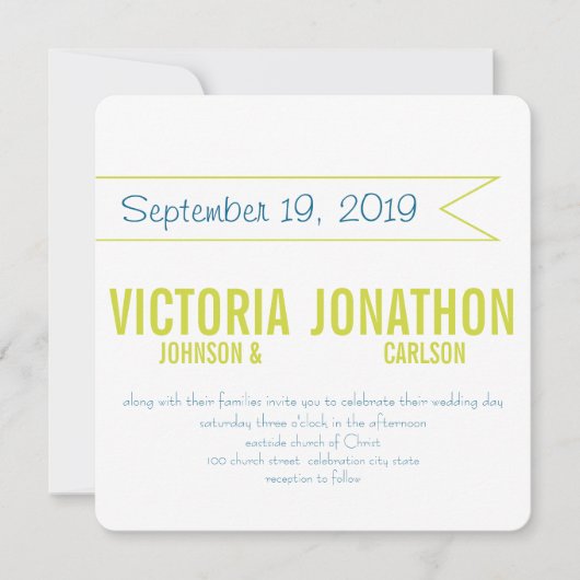 Invitation Teal and Lime Modern Typography Wedding (Devant)