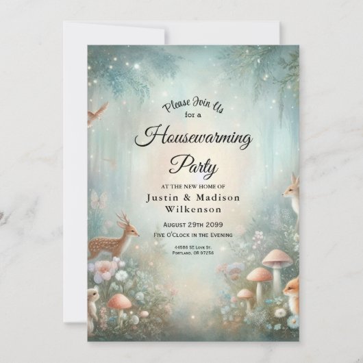 Invitation Teal and Peach Enchanted Forest Housewarming (Devant)