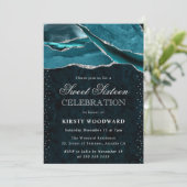 Invitation Teal and Silver Glitter Agate Sweet 16 (Debout devant)