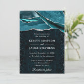 Invitation Teal and Silver Glitter Agate Wedding (Debout devant)