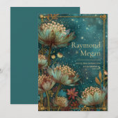 Invitation Teal Astrantia Glow Emerald Celestial Wedding (Devant / Derrière)