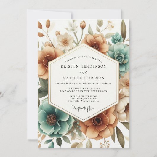 Invitation Teal Autumn Bloom Wedding (Devant)