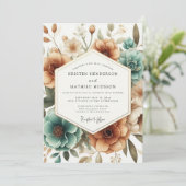 Invitation Teal Autumn Bloom Wedding (Debout devant)