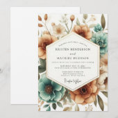 Invitation Teal Autumn Bloom Wedding (Devant / Derrière)