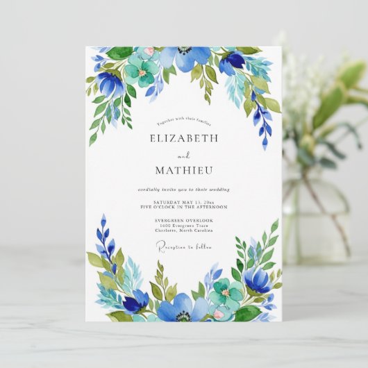 Invitation Teal Azure Harmonious Botanical Wedding (Debout devant)