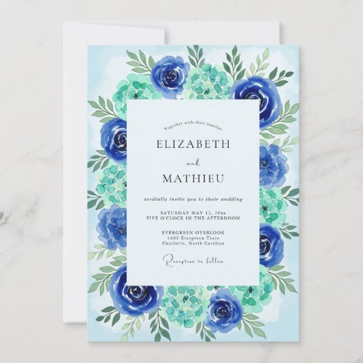 Invitation Teal Azure Painterly Coastal Wedding (Devant)