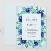 Invitation Teal Azure Painterly Coastal Wedding (Devant / Derrière)