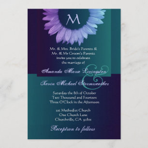 Invitation Teal bleu pourpre a coloré le mariage de tournesol