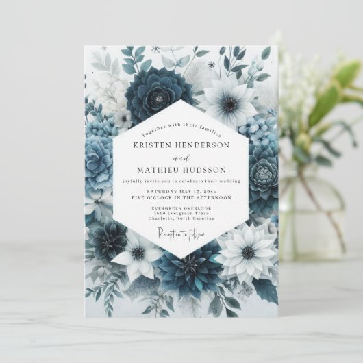 Invitation Teal Bloom Botanical Romance Wedding (Debout devant)
