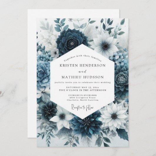 Invitation Teal Bloom Botanical Romance Wedding (Devant / Derrière)
