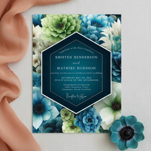 Invitation Teal Bloom Floral Romance Wedding