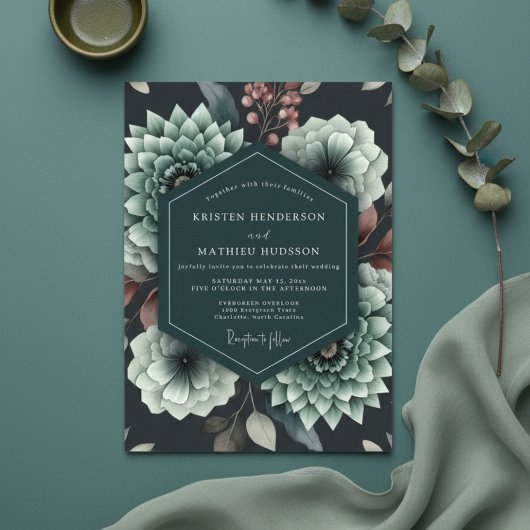 Invitation Teal Bloom Romance Wedding