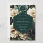 Invitation Teal Bloom Romantic Wedding (Devant)