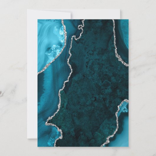 Invitation Teal Blue and Silver Agate Marble Wedding (Dos)