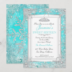 Invitation Teal Blue Aqua Argent Paysage Hivernal Doux 16