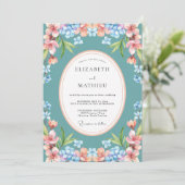 Invitation Teal Blue Bright Botanical Wedding (Debout devant)