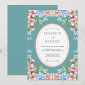 Invitation Teal Blue Bright Botanical Wedding (Devant / Derrière)